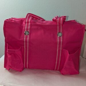 Thirty-One Utility Tote Spirit Collection Solid Pink zip Top Medium 15" Travel